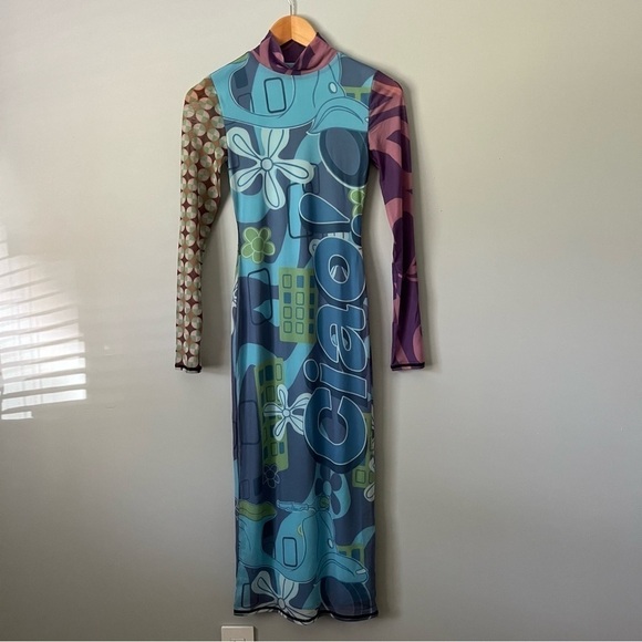 Urban Outfitters UO Zoe Printed Mock Neck Long Sleeve Midi Dress Size S NWT - Picture 4 of 16